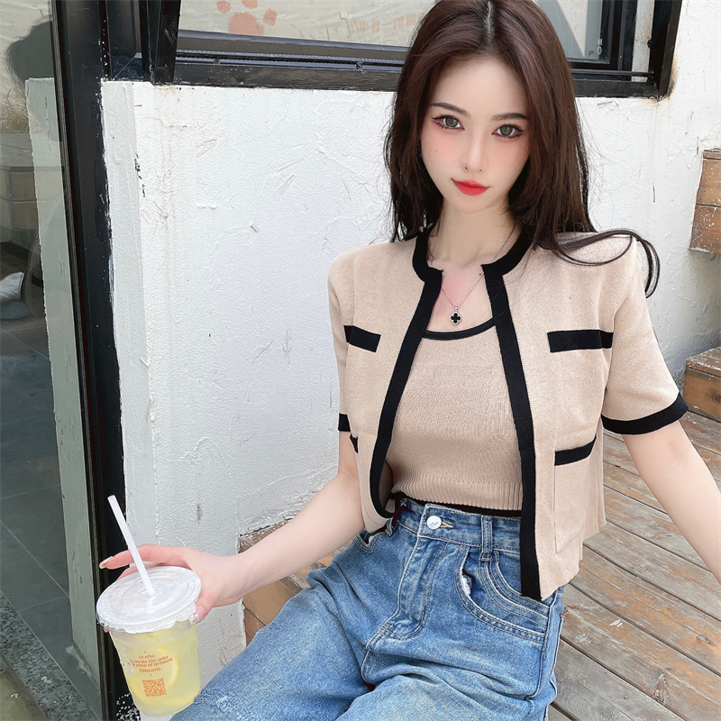 2N1 korean style two blazer Short sleeved cardigan with drawstring vest ...