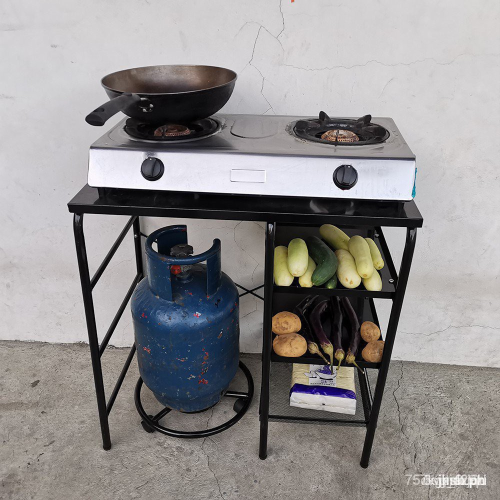 Gas Stove Stand Black Metal Kitchen Gas Stove Space Organizer Rack With