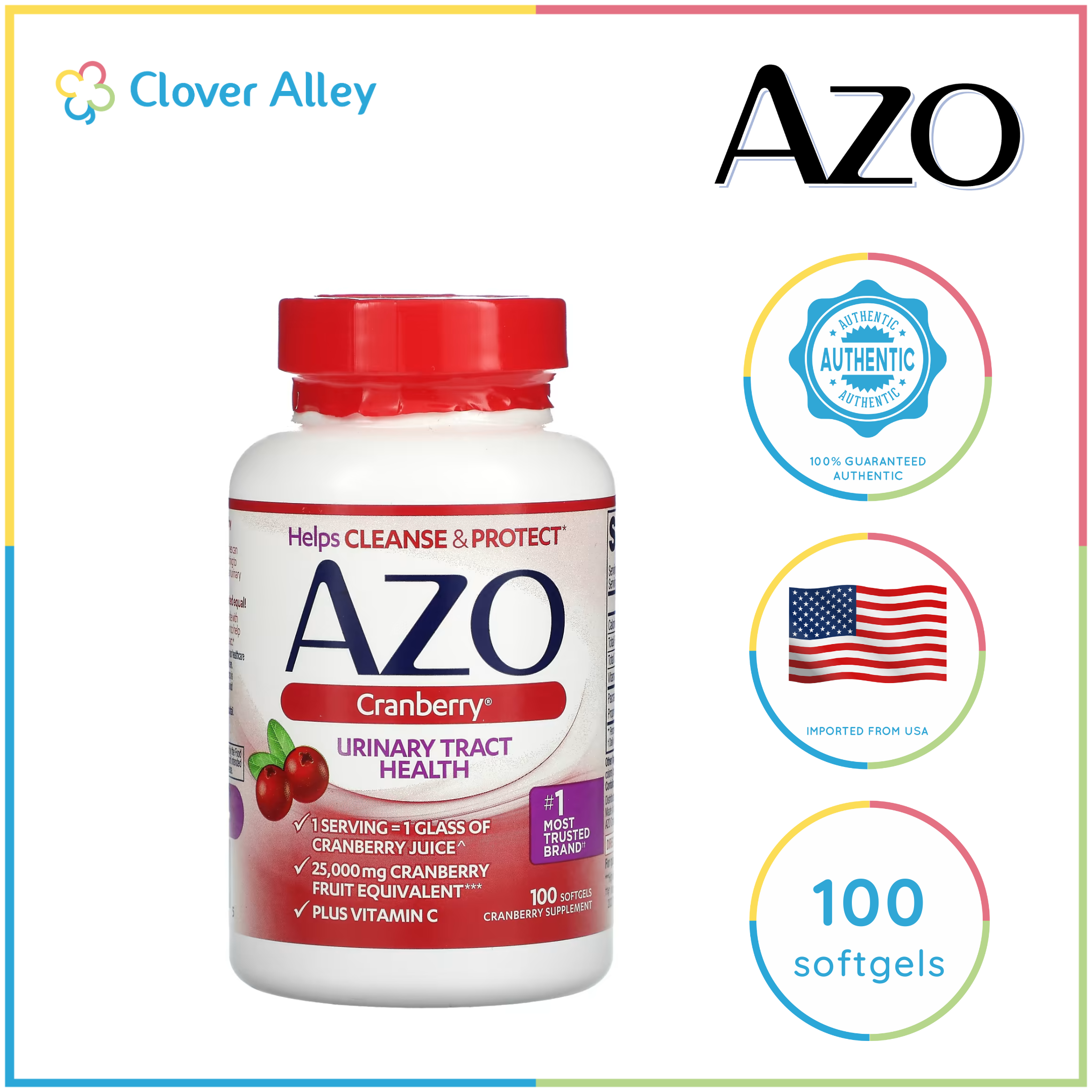 AZO Cranberry 25,000mg with vitamin C,100 softgels (04/2025 Expiry