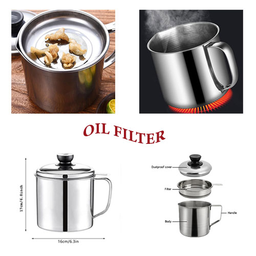 1.3L Kitchen Cooking Oil Filter Cup Oil Storage Can Lid Mesh Filter ...