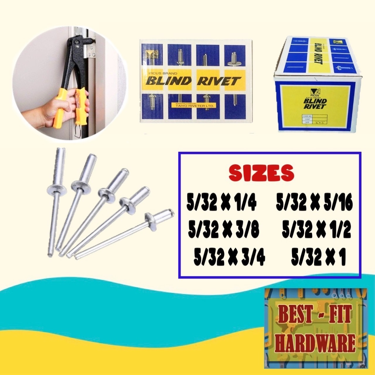 BLIND RIVETS # 5/32 = 1/4, 5/16, 3/8, 1/2, 3/4, 1 inch - SOLD PER BOX ...