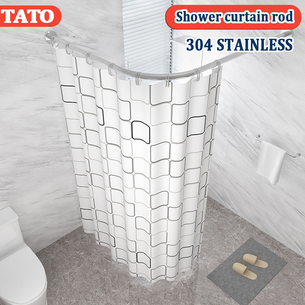 Stainless Steel Adjustable Arc Telescopic Shower Curtain Rod Bathroom