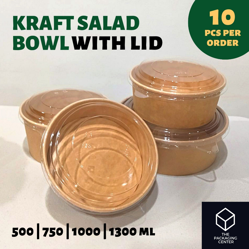 KRAFT SALAD BOWL BY 10 PCS (500ML 750ML 1000ML 1300ML) WITH LID