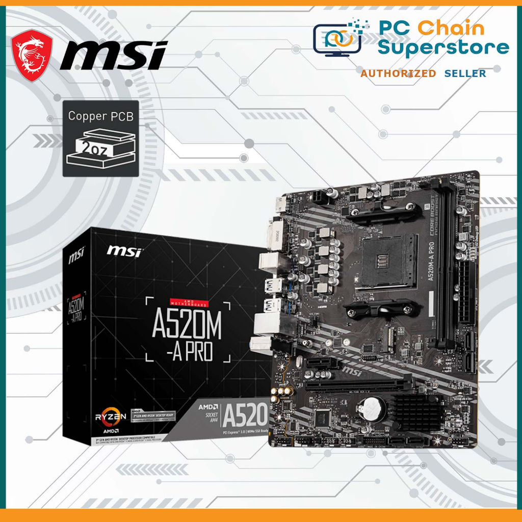 MSI A520M A PRO A520 mATX AM4 Motherboard M.2 NVME Slot HDMI