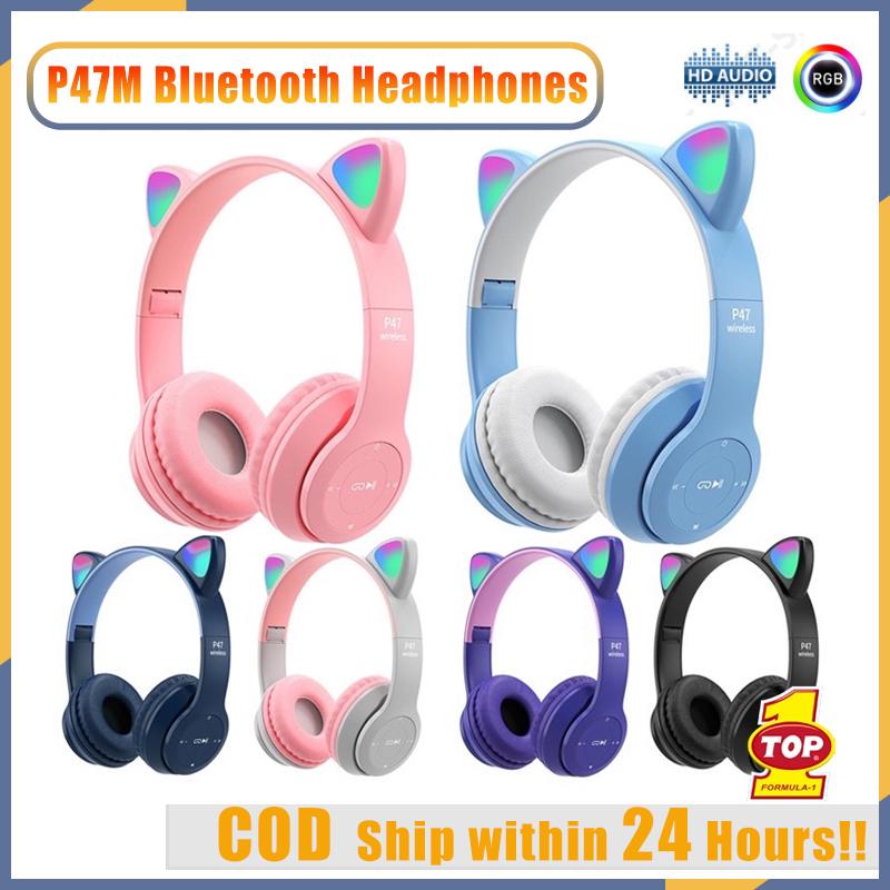 P47M Bluetooth Headphones Headset Headphone Cat Ear With Microphone