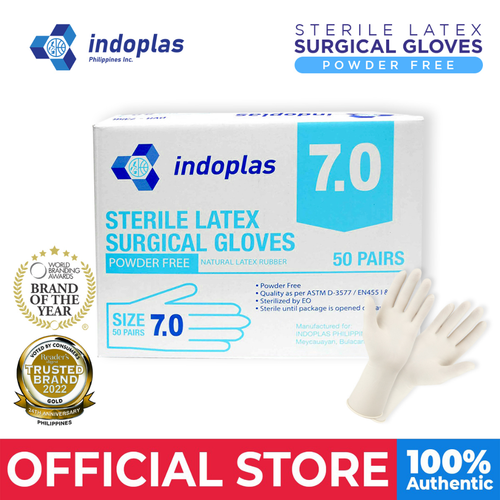 Indoplas Sterile Latex Surgical Gloves Powder Free 7.0 (50 Pairs) 1
