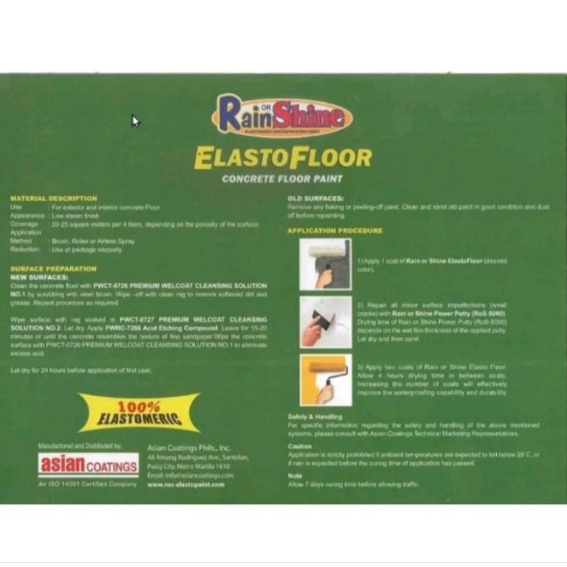 ROS ELASTOFLOOR CONCRETE FLOOR PAINT ( 1LITER) Shopee Philippines