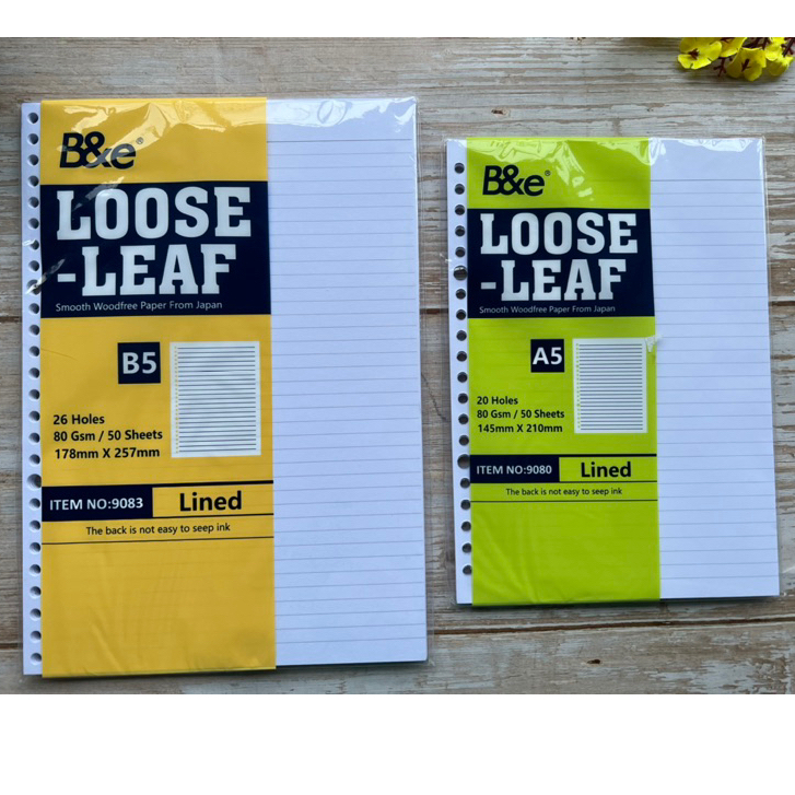 B&E Binder Notebook loose Leaf Refill A5/ B5 Lined50 sheet 80gsm