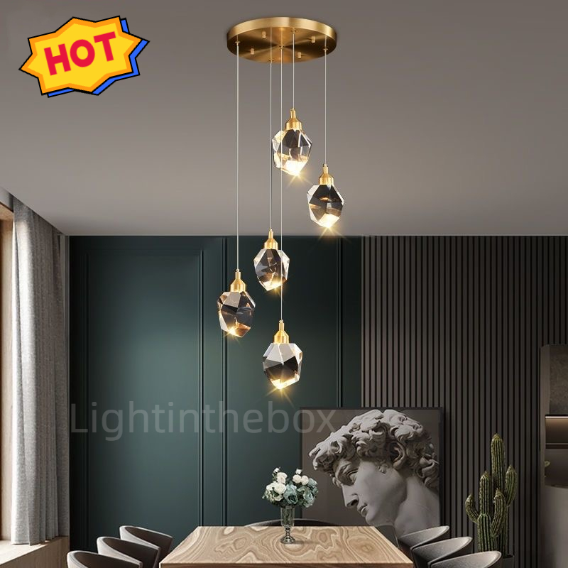 Modern LED Crystal Chandelier Ceiling Light for Dining Room Bar Counter ...