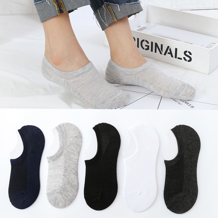 Men's Socks Cotton Plain Black White Grey Korean Breathable Ankle Socks ...