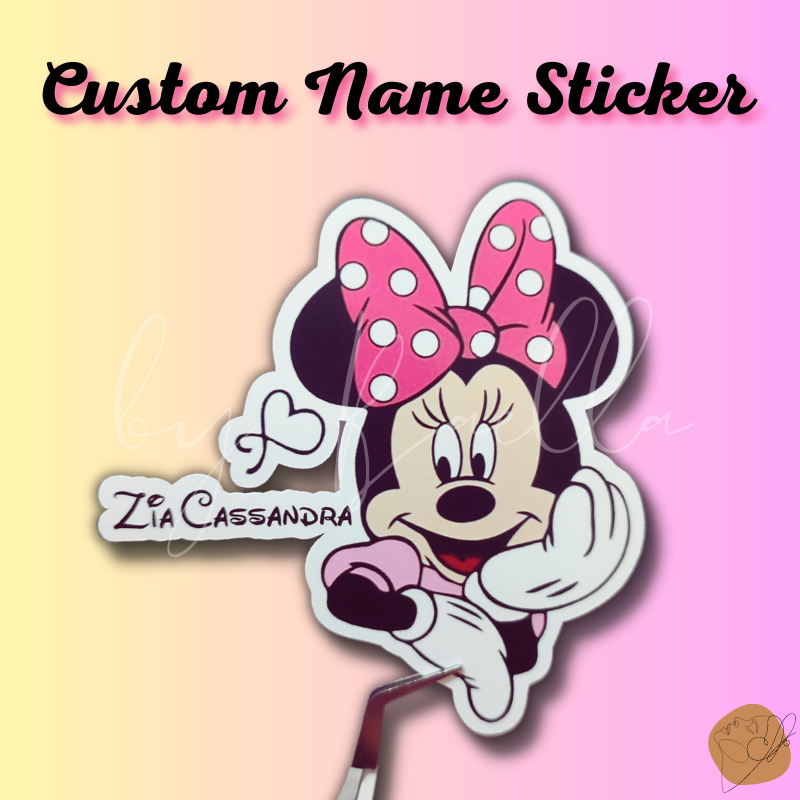 Minnie Mouse Custom Name Waterproof Stickers For Tumbler, Lunch Box ...