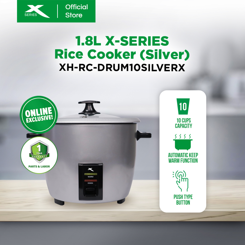 XSERIES 1.8L Rice Cooker 10 Cups with Automatic Keep Warm Function (Silver) (XHRC