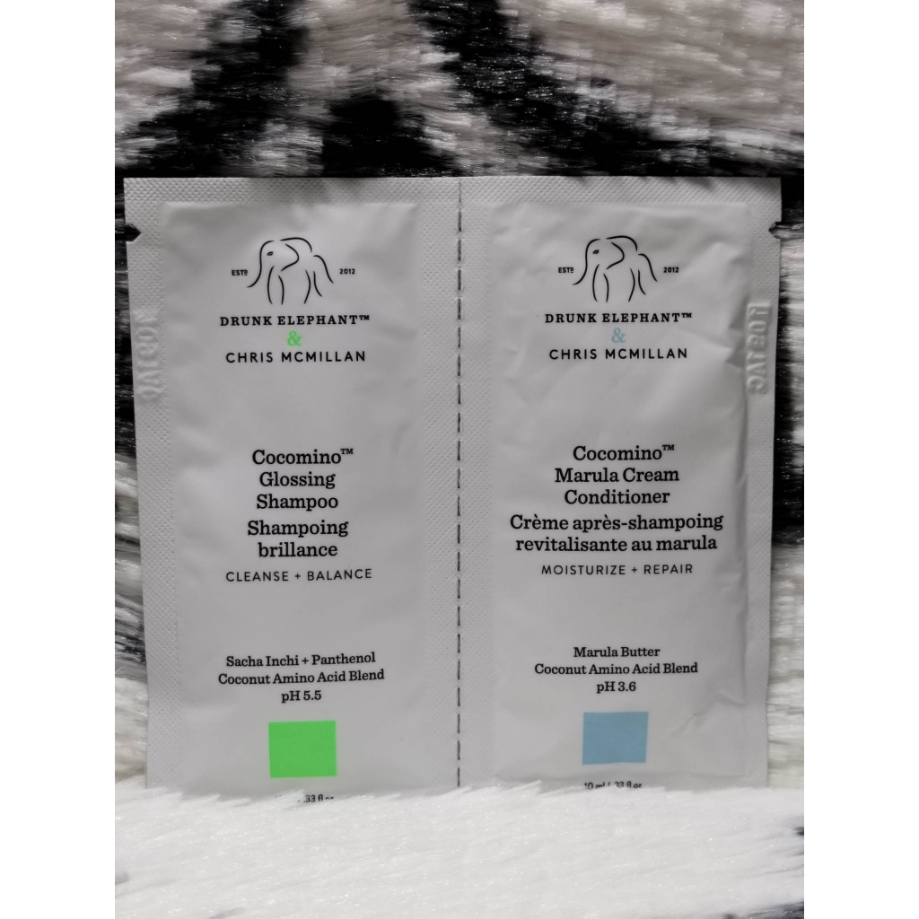 DRUNK ELEPHANT & CHRIS MCMILLAN SHAMPOO AND CONDITIONER SET 10ML