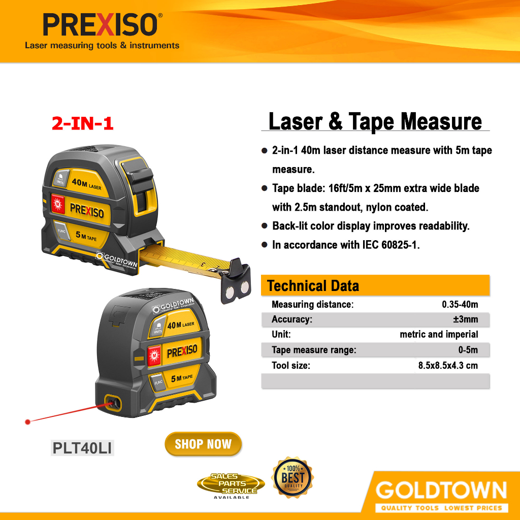 Prexiso 2in1 Laser & Tape Measure 40M rechargeable PLT40LI Shopee