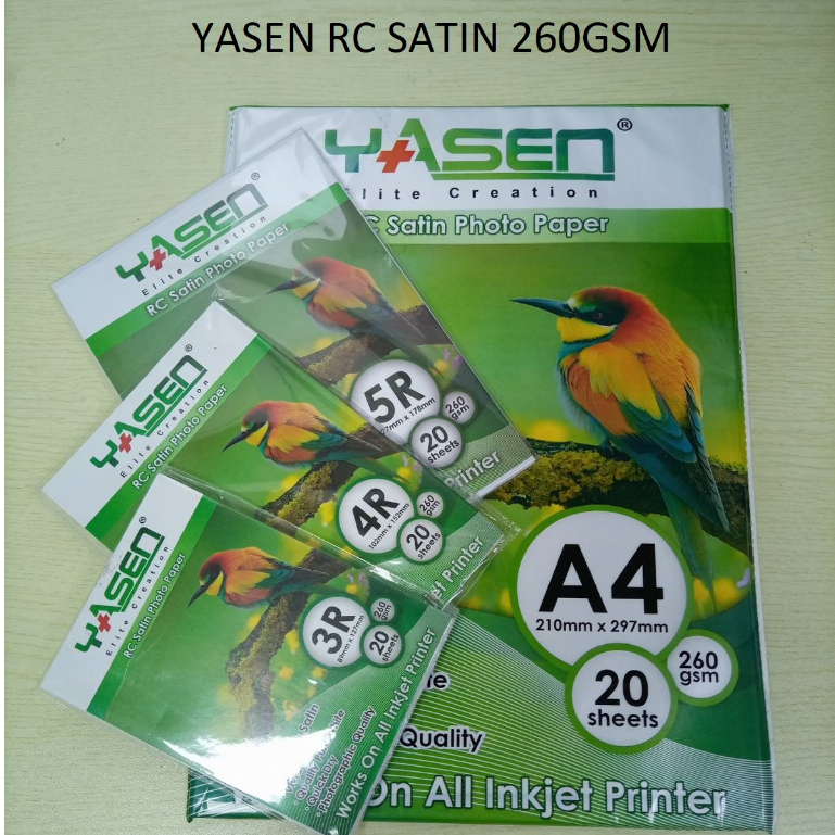 Yasen RC Satin photopaper (3R/4R/5R/A4) 260gsm waterproof 20sheets ...