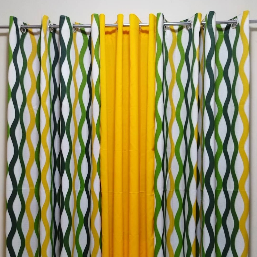 WANADO Bowie wave Green Yellow Ring Curtain Cretona Fabric Sold per