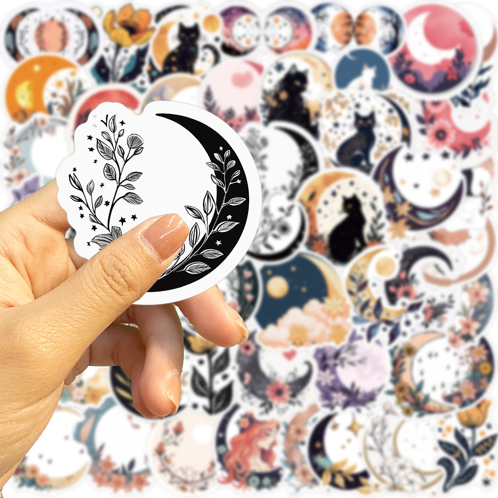 50PCS Moon Flower Cat Graffiti Stickers DIY Luggage Phone Case Laptop ...