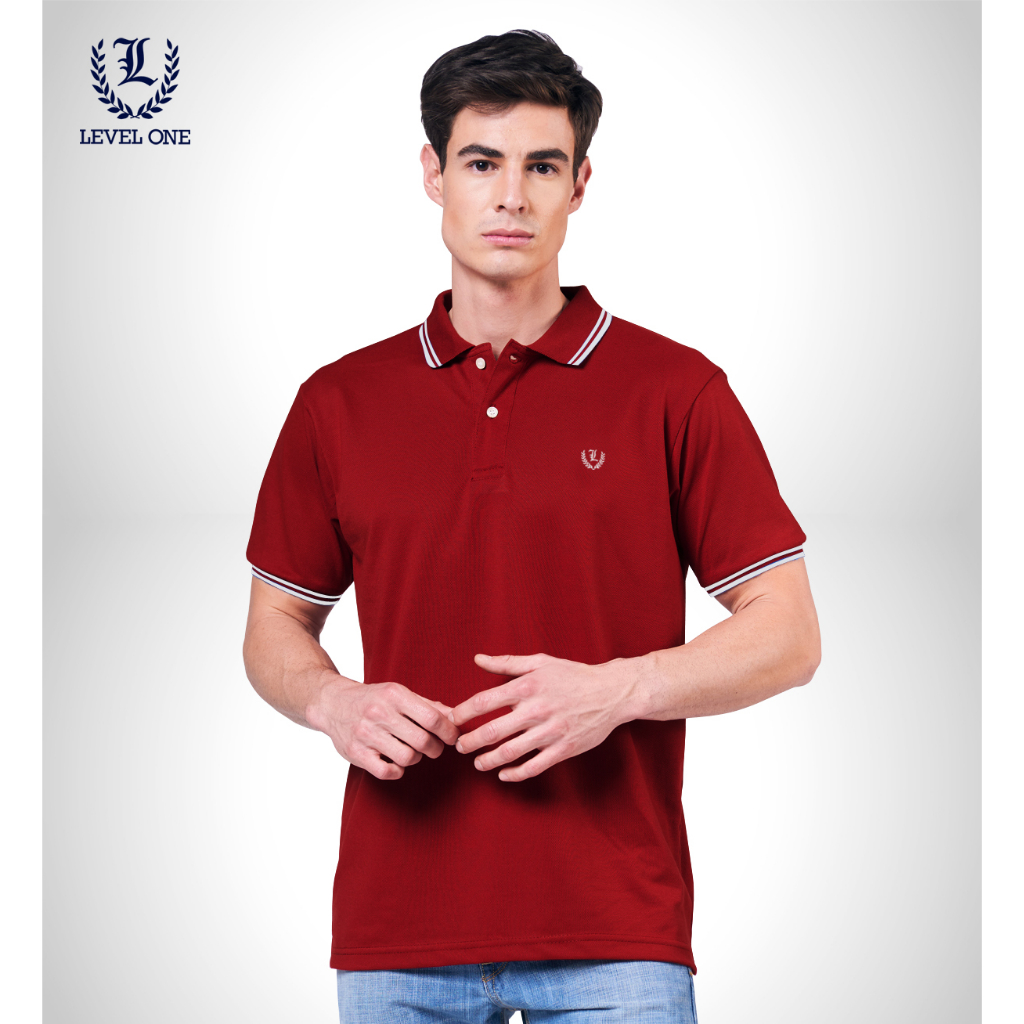 Level One Men's Twin Stripes Same Color Polo Shirt w/ 