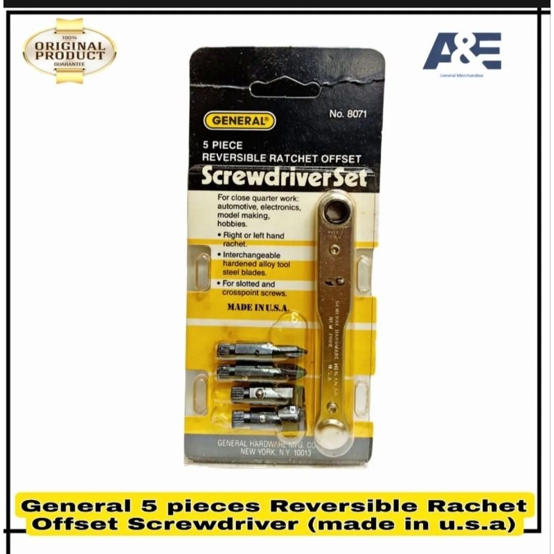 GENERAL 5 PCS REVERSIBLE RACHET OFFSET SCREWDRIVER #8071 MADE IN USA ...