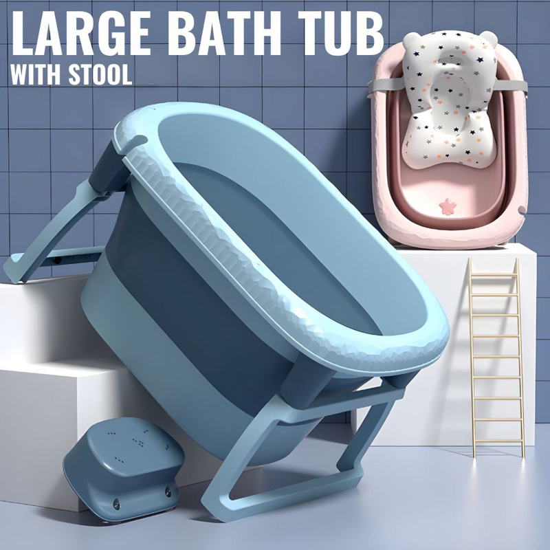 BB Large Size Foldable Bath Tub for Kids FREE Stool Newborn Toddler Bathtub Portable Bath Tub ...