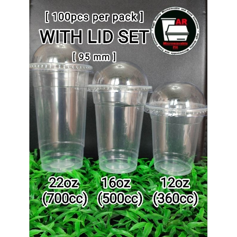 100pcs Plastic Pp Flat Cup With Lid Set 12oz 16oz 22oz 95mm For Milktea Disposable Cup 2906