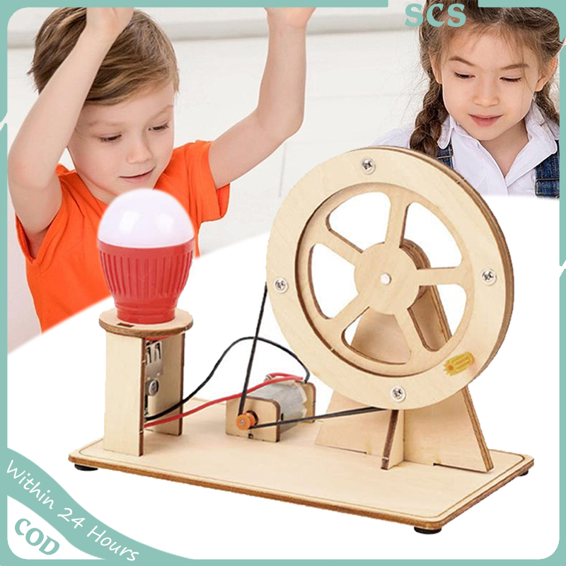 DIY Manually Crank Generator Bulb Kit Wooden Kids Science Experiment ...