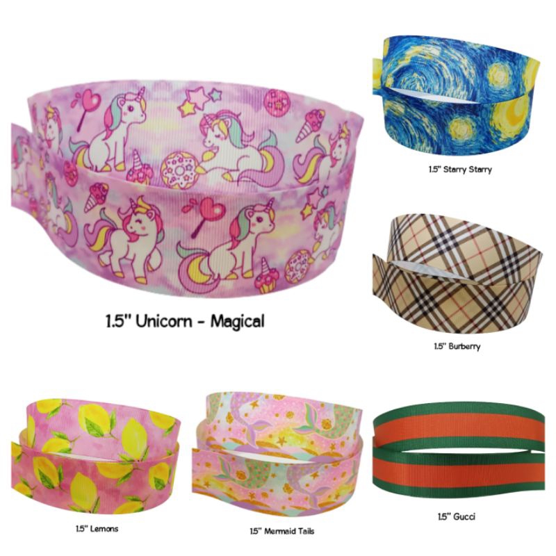 1 1/2 Inch (38mm/3.7cm) PREMIUM Non-Character Print Grosgrain Ribbons ...