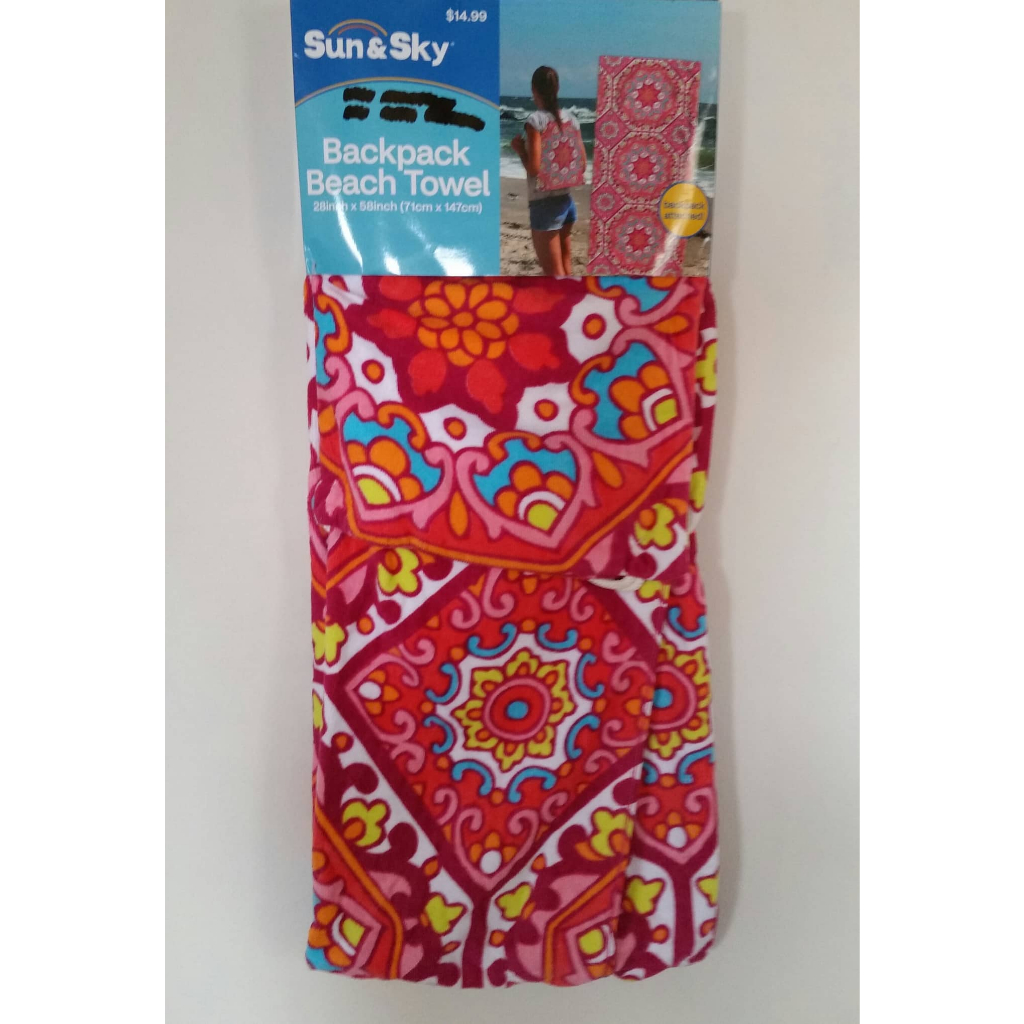 Brand New 14.99 SUN & SKY Backpack Beach Towel 28inch x 58inch (71cm x