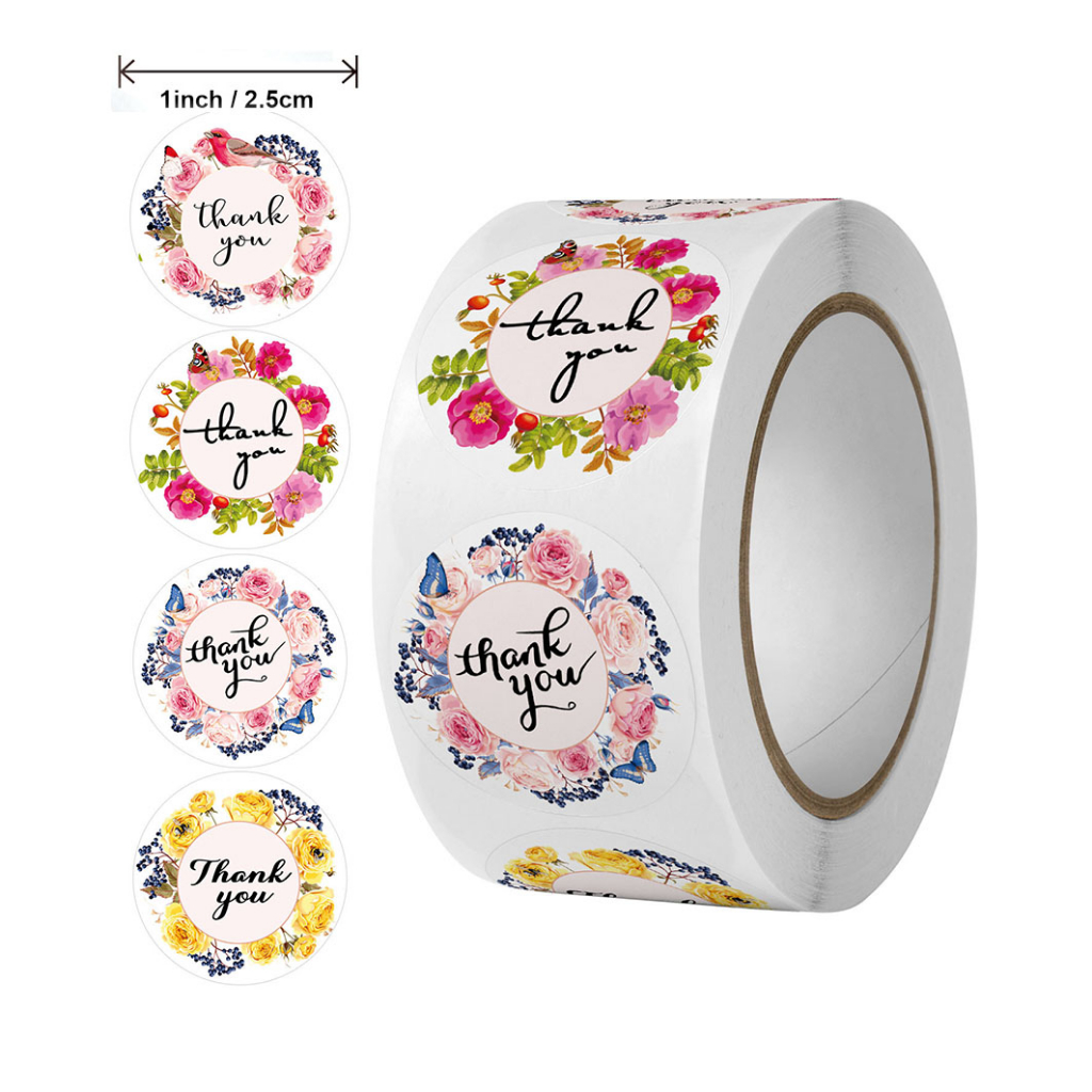 NEW 1Roll500 pcs Thank You tape Thankyou Flower Round Seal Sticker Tags ...
