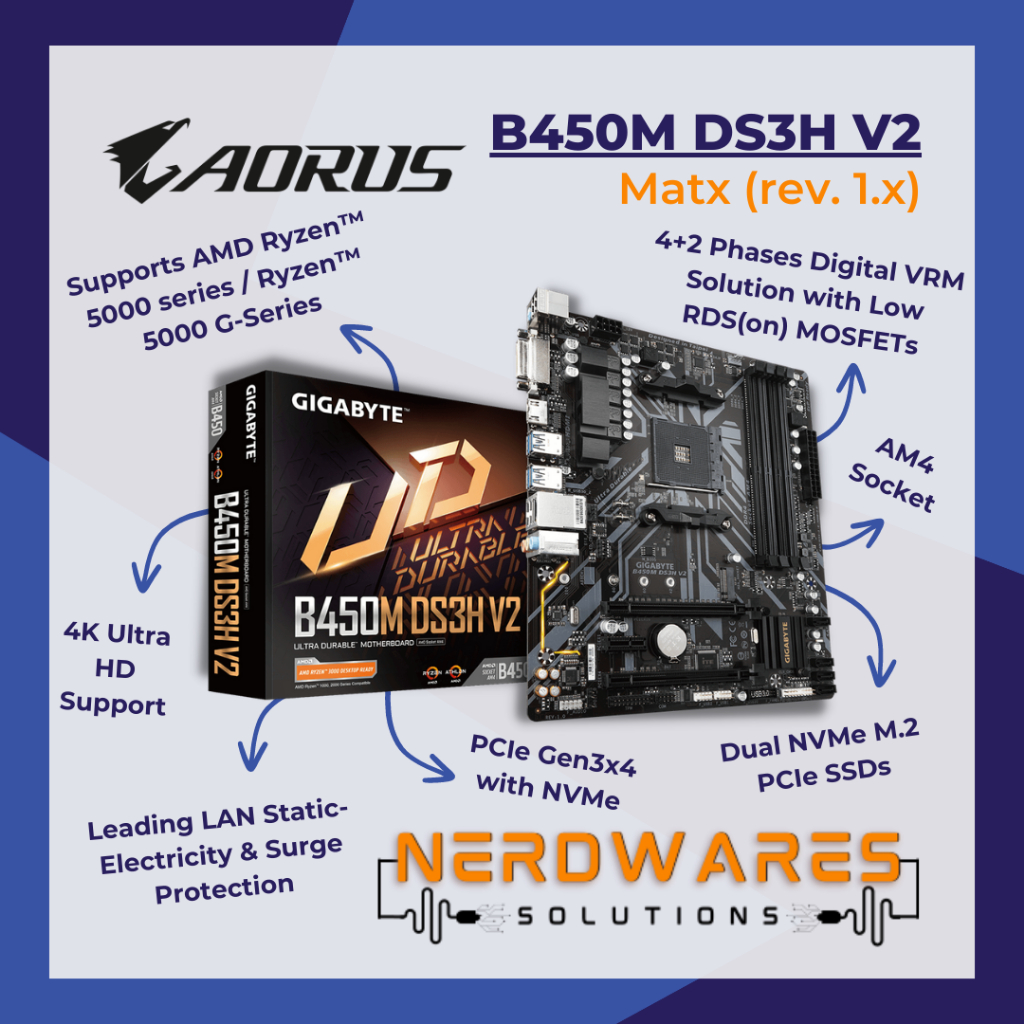 GIGABYTE B450M DS3H V2 AMD AM4 Socket DDR4 MATX Motherboard Shopee