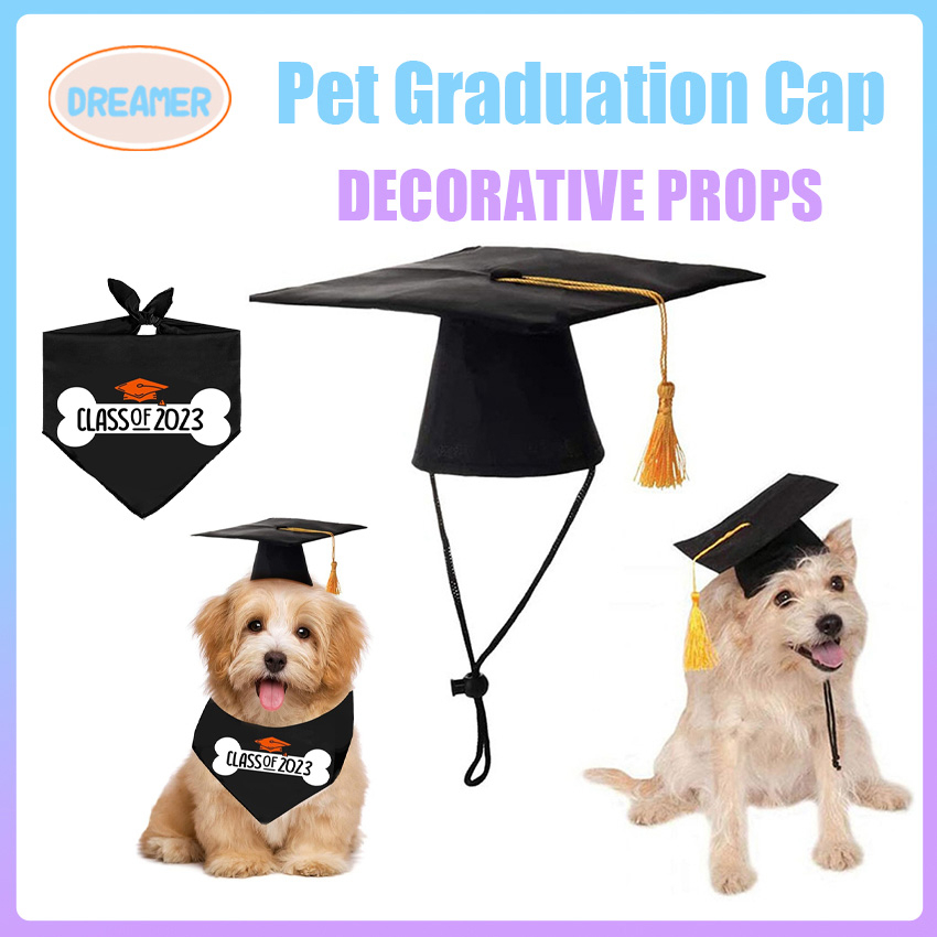 Dog Graduation Hats Pet Graduation Caps with Bibs Collar Accessory