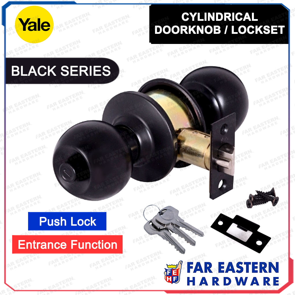 YALE Cylindrical Doorknob Matte Black Lockset Entrance Door Knob Push