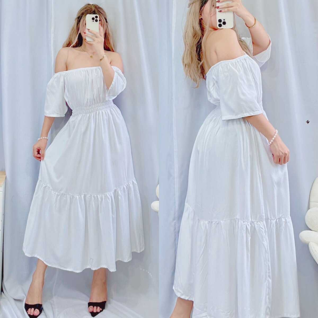 Elastic waist maxi dress clearance
