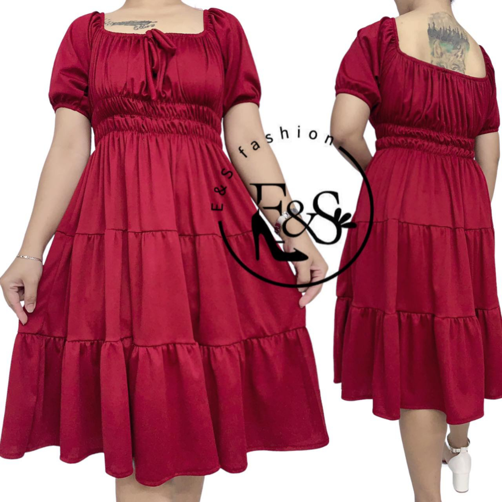 【online_ph】Carol Plus size Puff sleeve Garterized waist smocked dress ...