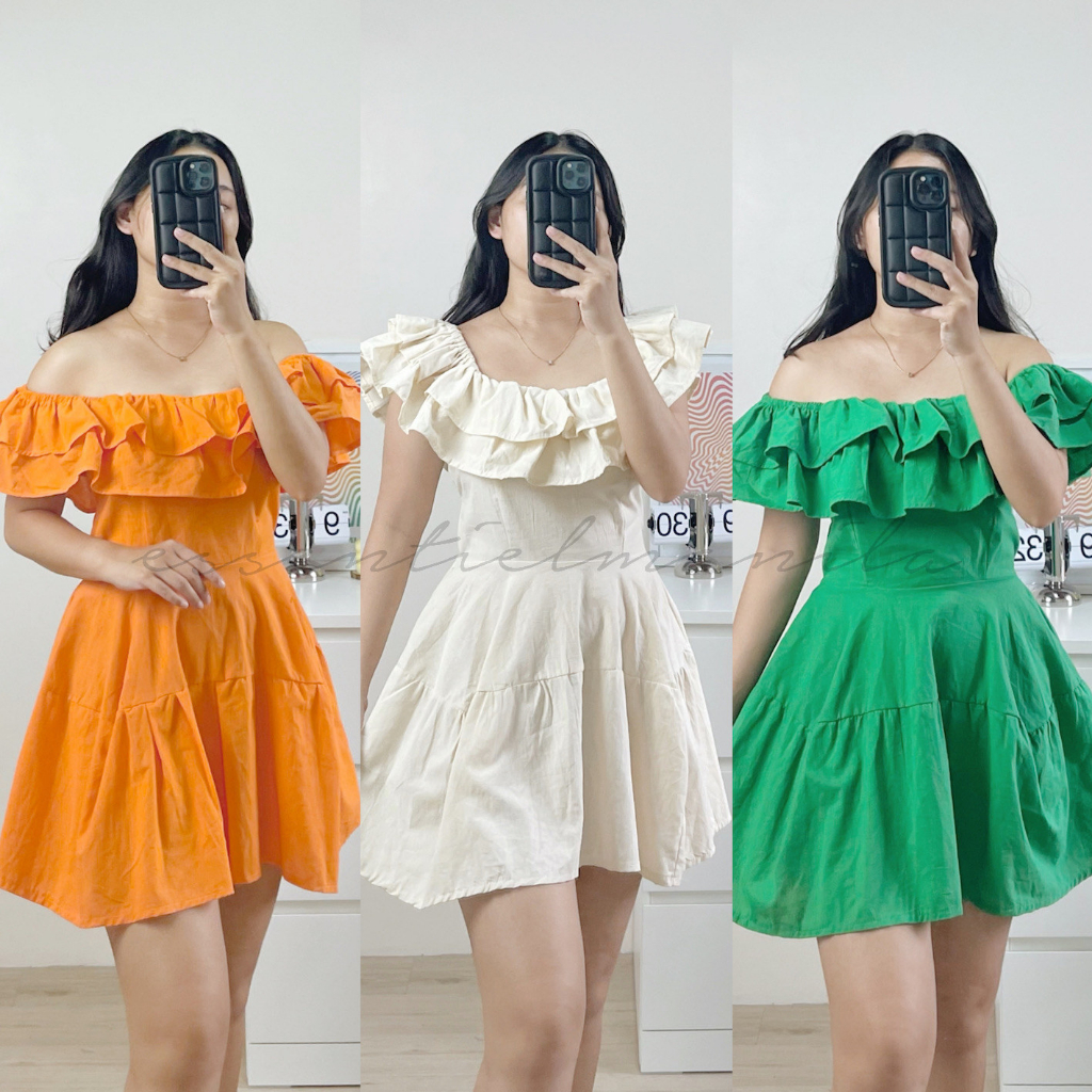 ESSENTIELMANILA Off Shoulder Ruffles Mini Dress EM298 | Shopee Philippines