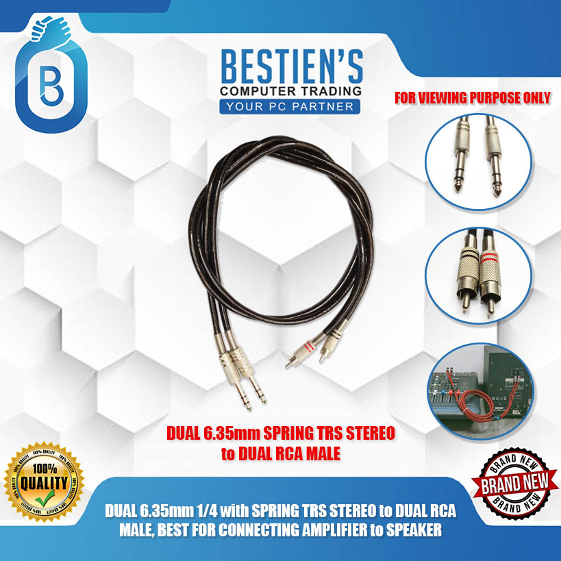 DUAL 6.35mm 1/4 with SPRING TRS STEREO to DUAL RCA MALE, BEST FOR ...