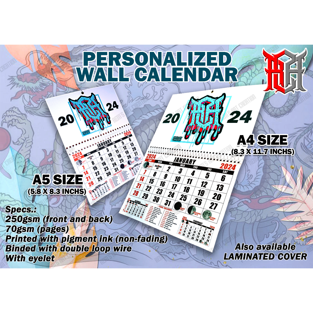 Personalized Wall Calendar 2024 Shopee Philippines