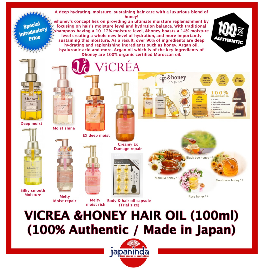 VICREA &HONEY HAIR OIL 100ML (Contains Manuka honey, Argan oil ...
