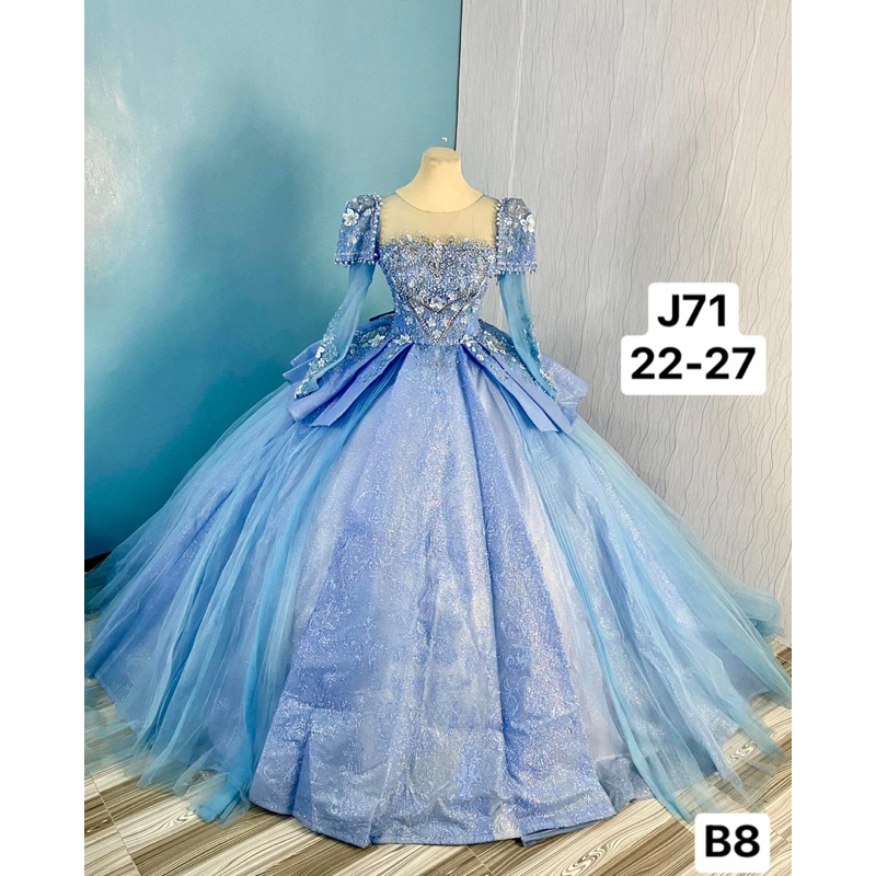 J71 Dustyblue ball gown | Preloved | Shopee Philippines