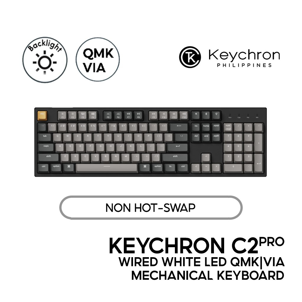 Keychron C2 Pro QMK Mechanical Keyboard (Full Size Layout, Wired, White ...