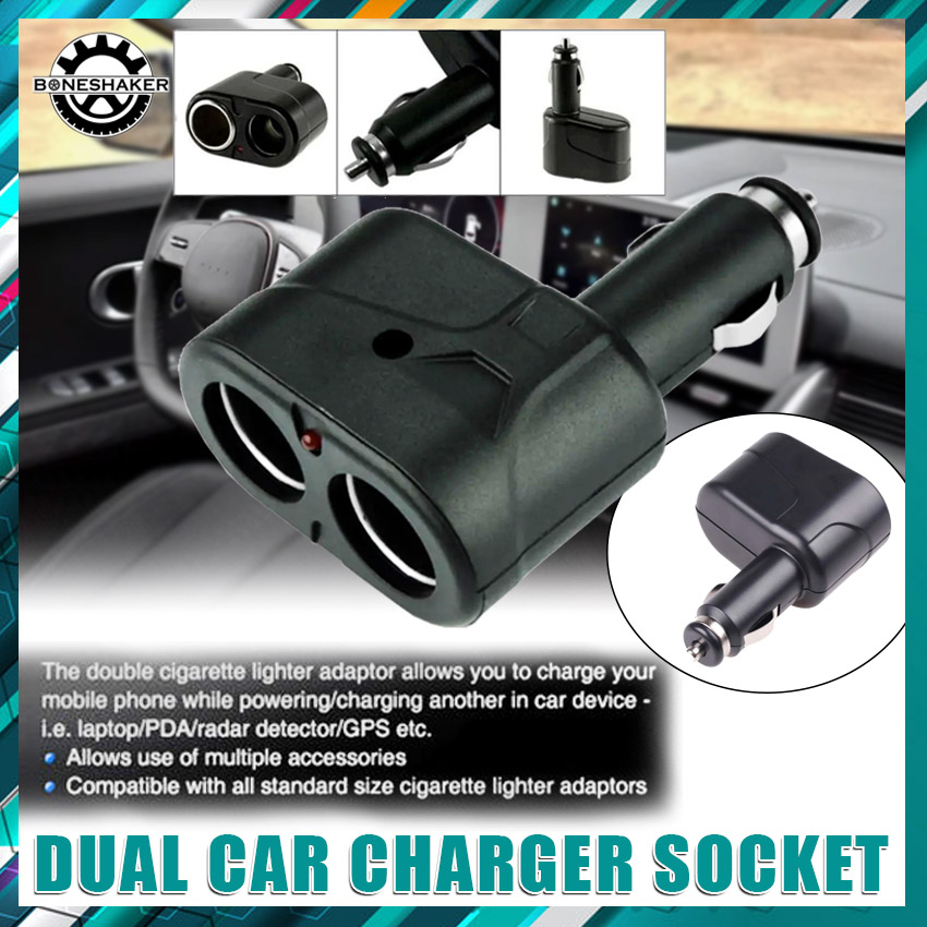 Boneshaker Moonbiffy Dual Car Charger Socket Splitter 12v Double Dual Adapter Splitter Black 0944