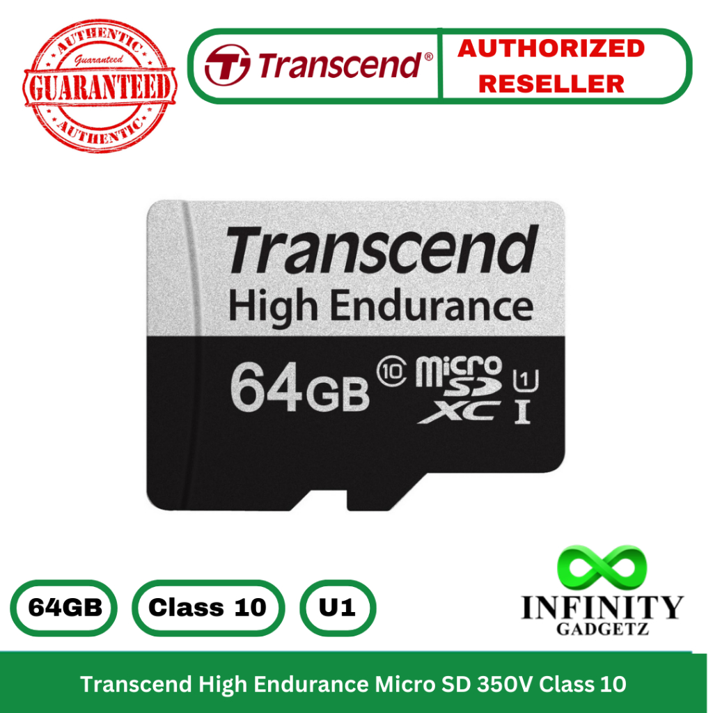 Transcend High Endurance 64GB Micro SD 350V Class 10 for Dashcam, CCTV