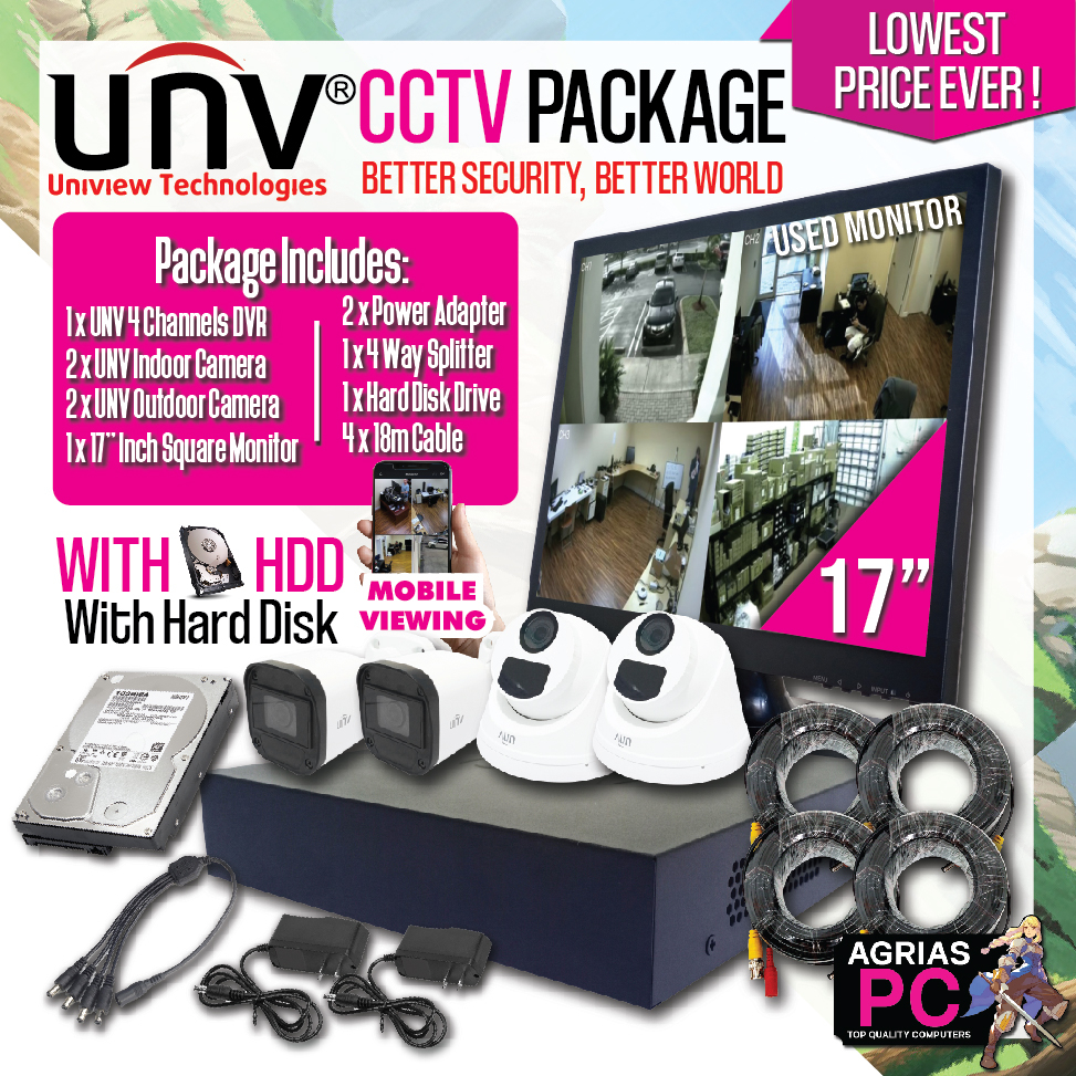 UNV CCTV PACKAGE Complete Set / BRAND NEW DVR 4 Channel / WITH HARD