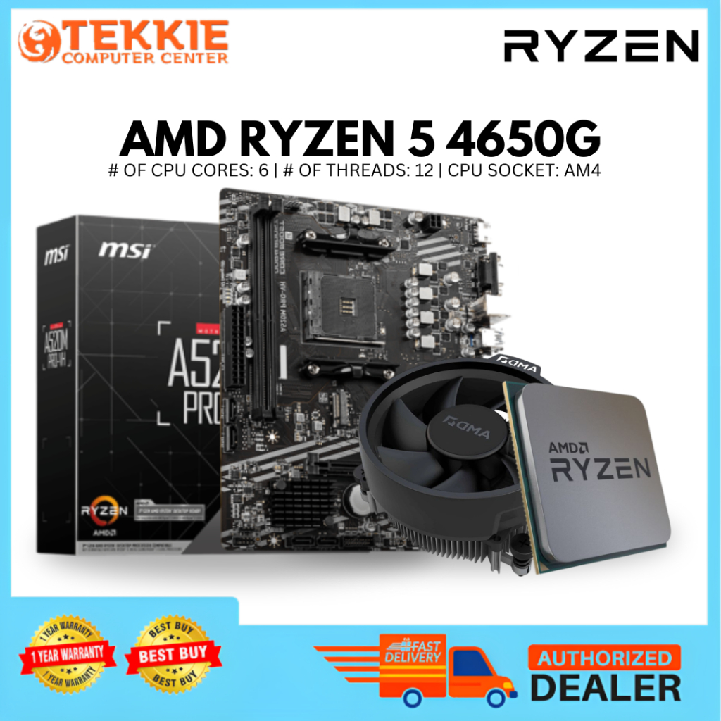 Amd 4000 Series Ryzen 5 4600g And Msi A520m Pro Vh Motherboard Bundle Tray Type W Original 6424