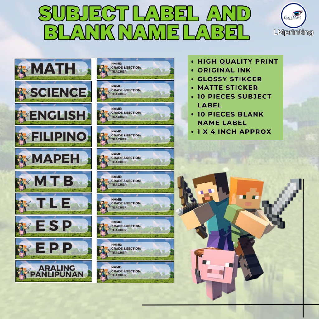 fast shipping - MineCraft THEMED STICKER LABEL AND NAME LABEL /notebook ...
