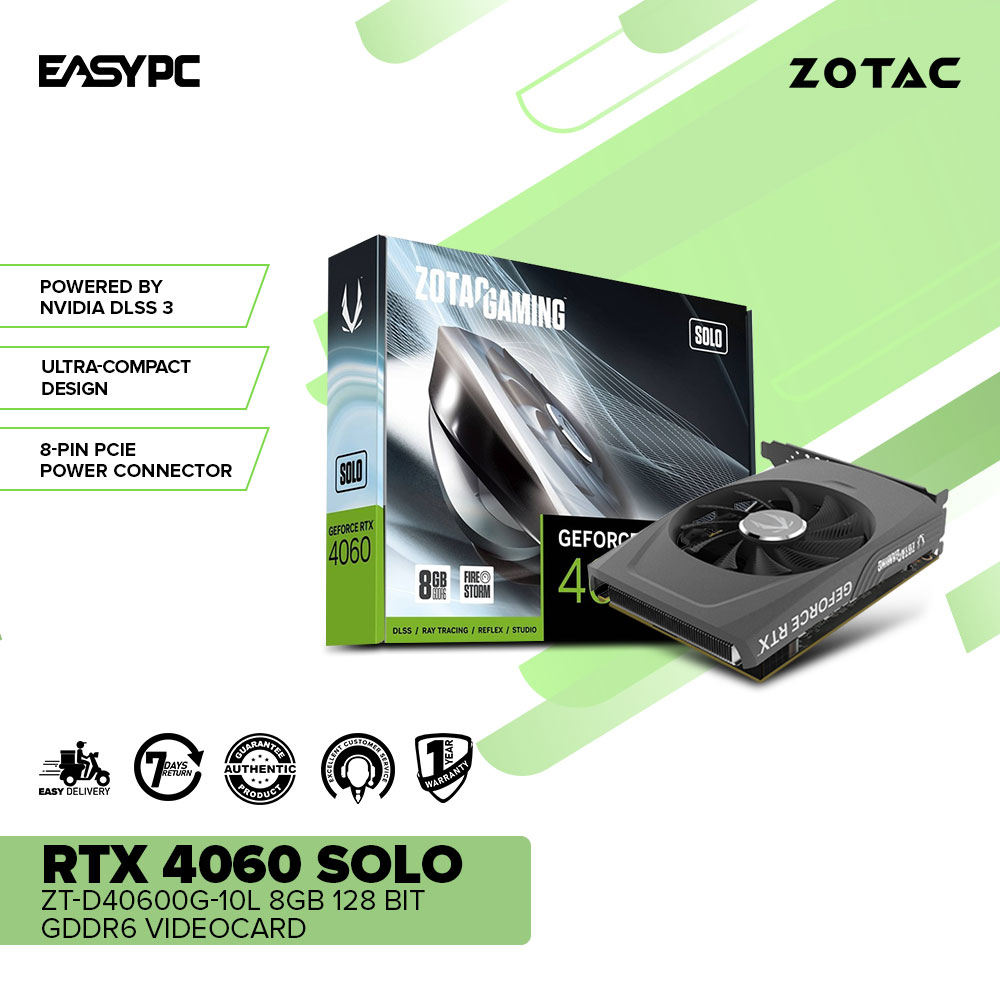 ZOTAC Gaming GeForce RTX 4060 8GB Solo DLSS 3 8GB GDDR6 128-bit 17 Gbps  PCIE 4.0 Super Compact Gaming Graphics Card, ZT-D40600G-10L