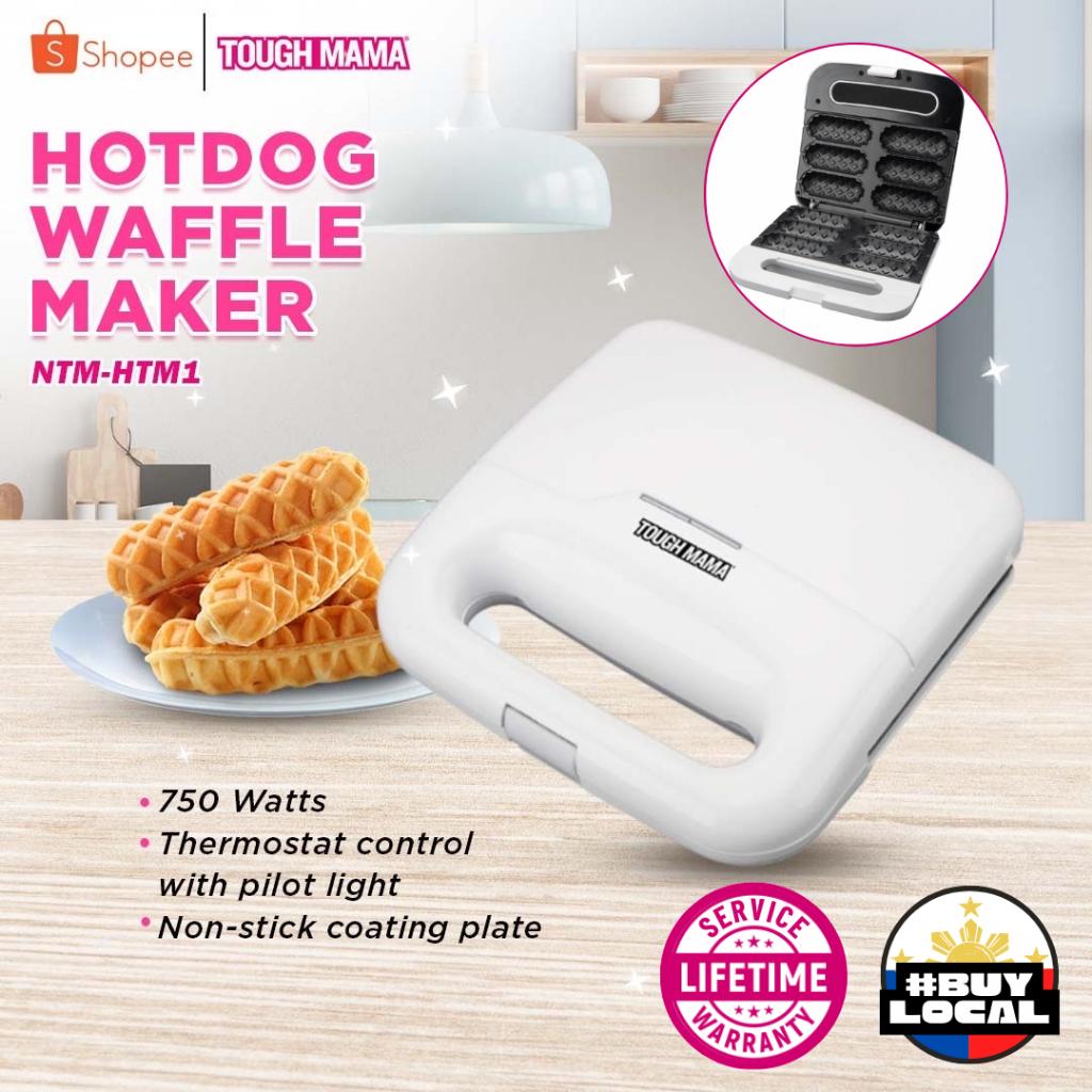 Tough Mama NTMHTM1 Hotdog Waffle Maker Cool Touch Nonstick White
