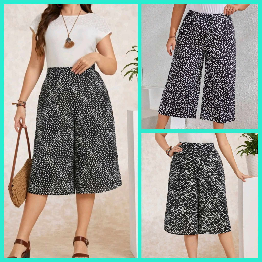 Sienna Printed and Plain Color Capri Pants Wide Leg Square Cropped ...