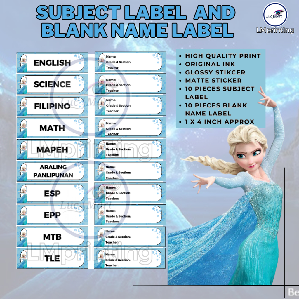 LUCSMART fast shipping FROZEN ELSA THEMED STICKER LABEL AND NAME