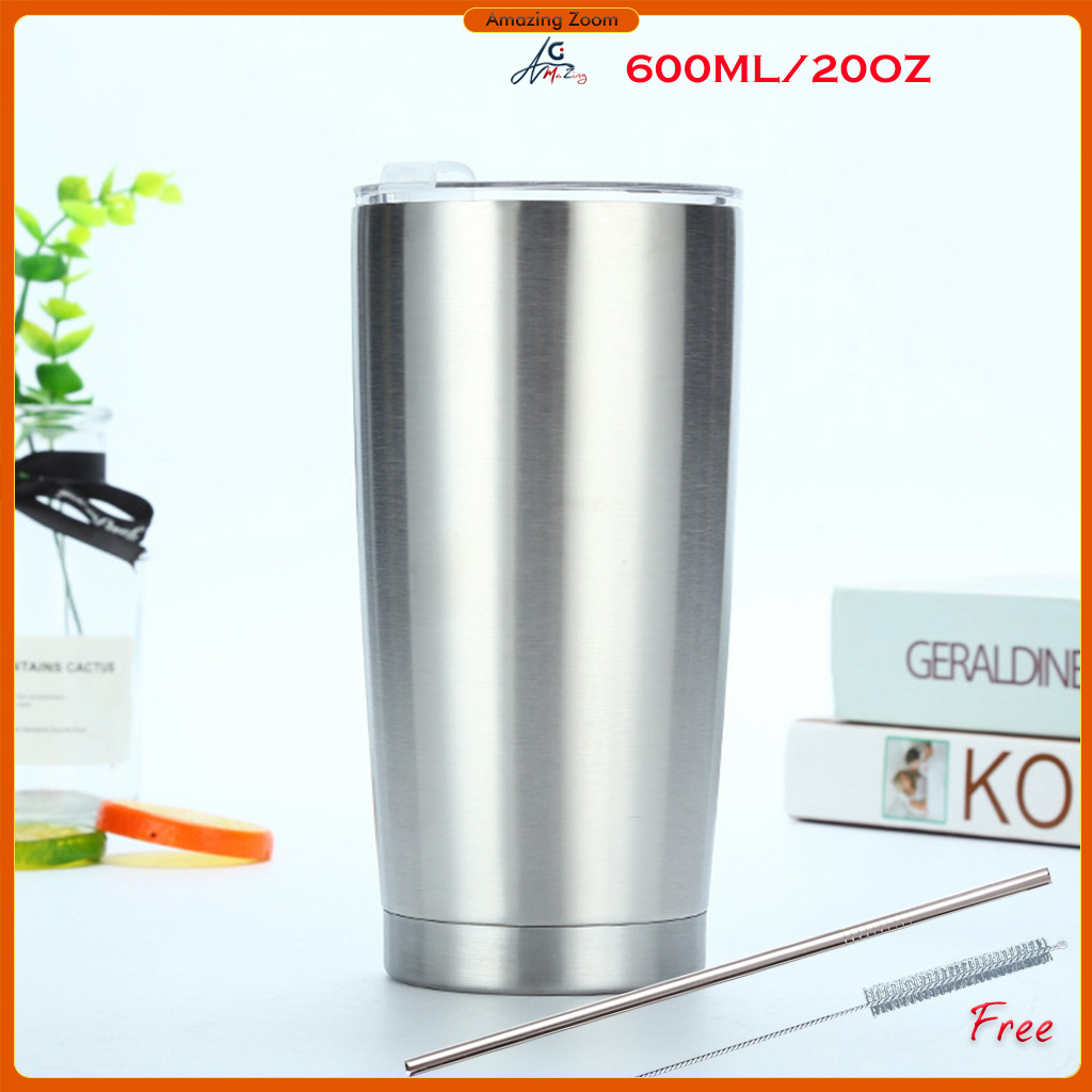 900ML/600ML Insulated Tumbler With Straw Brush Thermos Water Bottle 304 ...